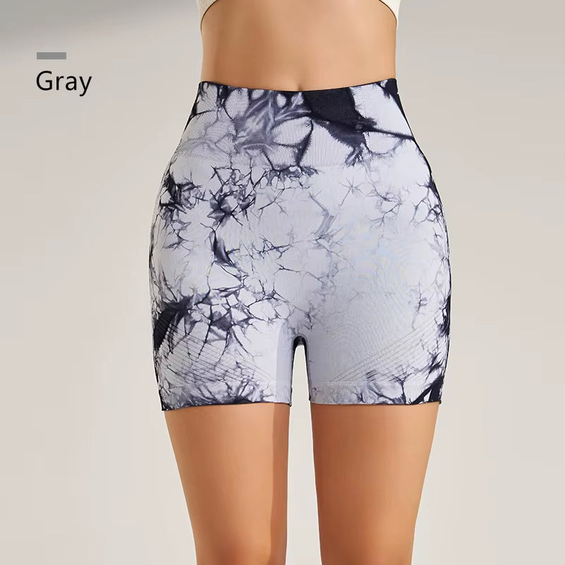 Tie-Dye Seamless Yoga Shorts Skinny Fitness Shorts Women'S Summer Athletic Shorts Sportswear Fitness Clothing Cycling Pants