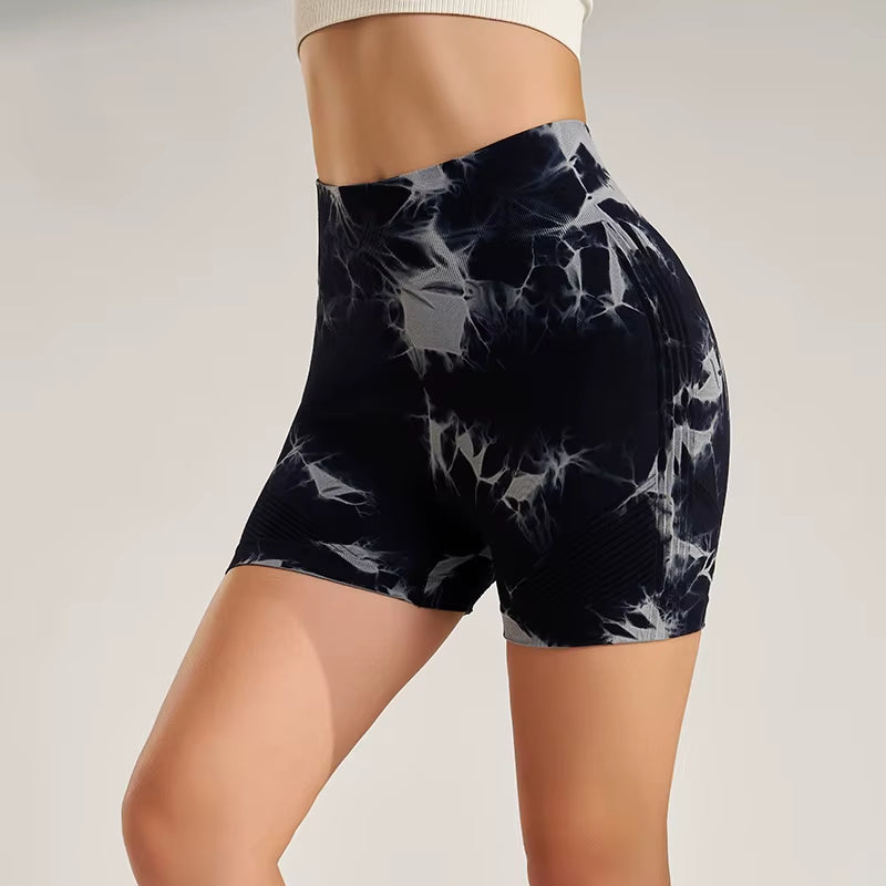 Tie-Dye Seamless Yoga Shorts Skinny Fitness Shorts Women'S Summer Athletic Shorts Sportswear Fitness Clothing Cycling Pants
