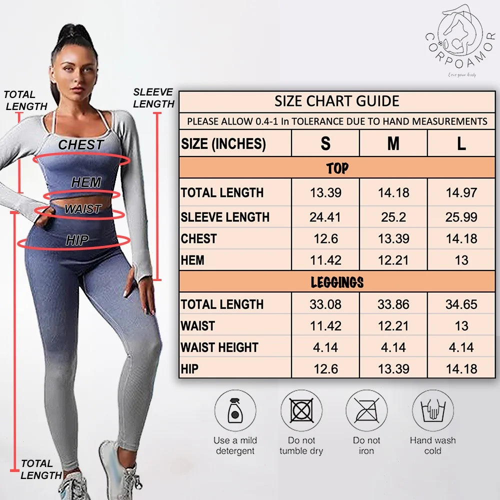 CORPOAMOR Women'S Fitness Clothing Gym Outfit and Yoga Workout Set Crop Top and High Waisted Leggings Ombre Gradient 2 Piece Set (Navy/Grey, Large)